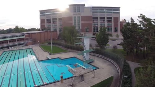 4K Aerial Michigan State University Pool and Football Stadium
