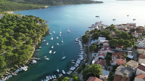 Coastal Town and Boat Harbor Aerial View