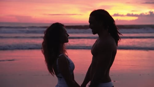 Couple Of People In Love At Sea Beach Or Man And Woman Together At Ocean Water