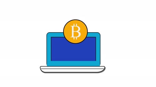 Bitcoin Icon Animation with Laptop in Flat Design Style