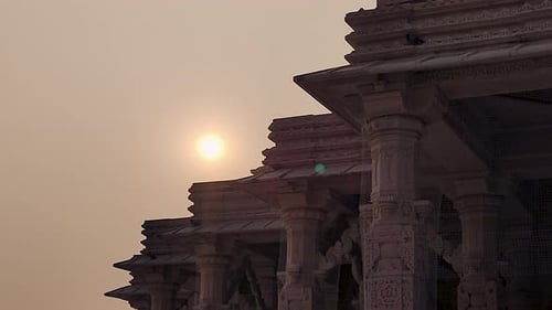 Hindu temple pillars with sun in Gujarat India spiritual architecture