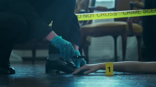 Crime Scene Investigator Examining Evidence with Magnifying Glass