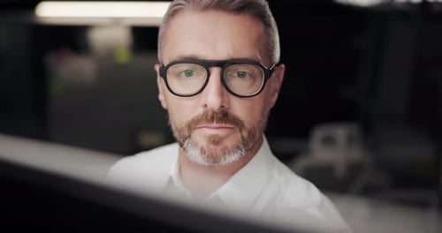 Night, drawing and man with glasses, engineering and illustration for project management