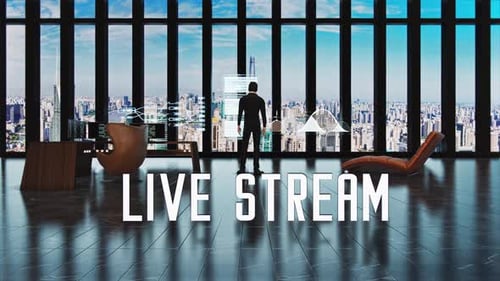 Successful Businessman And Live Stream Text