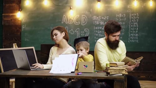 Family Learning Together at Home Classroom Setting