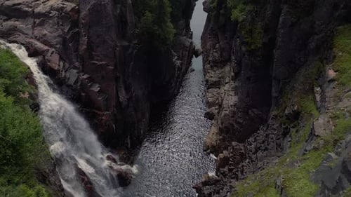 Narrow Gorge and Waterfall: Aerial Drone Footage