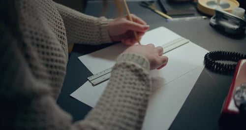 Woman Working Late At Desk