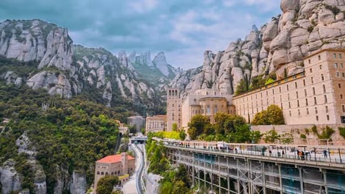 Montserrat Monastery Among Majestic Mountains in Catalonia, Spain