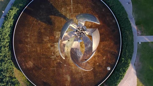 Metallic Sculpture in Urban Park From Birds Eye View