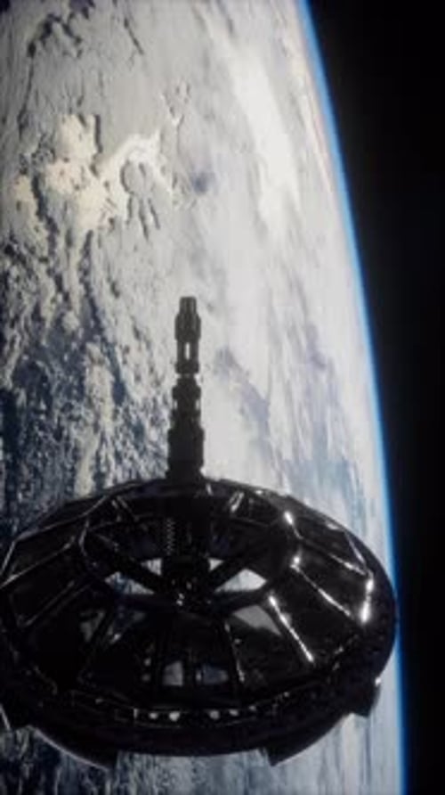 Futuristic Space Satellite Orbiting the Earth