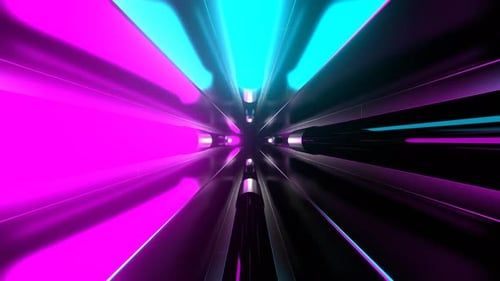 Tunnelhintergrund mit großer Stroboskoplampe in Zyan und Rosa, VJ Loop in 4K