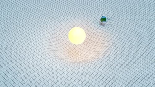 Weltraumzeit-Demonstration auf Papier mit Sonne und Erde in 4K-Loops