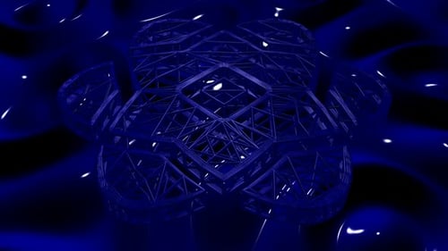 Abstract Geometric Structure Rotating in Fluid Blue Background