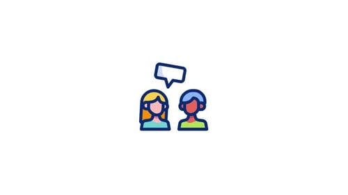 Animated People Icon with Speech Bubble and Checkmark for Communication