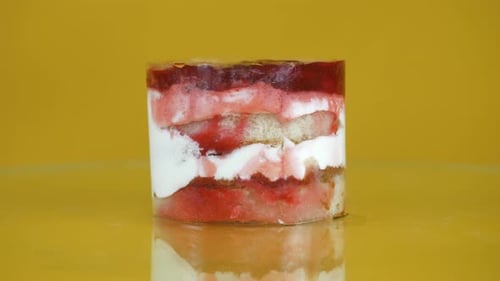 Delicious Strawberry Shortcake Rotating on Yellow Background