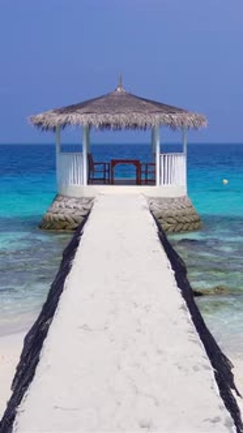 Summerhouse at Seaside on Island Travel Destination Nobody Summer Holidays Vertical