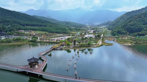 Vista aérea do reservatório Okyeon SongHae Park Dalseong-gun, Daegu, República da Coreia HP002