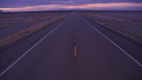 Utah Circa-2020. Stabilized Driving of Road at Sunrise. with Cineflex