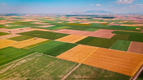 Vista aérea de vastos campos agrícolas