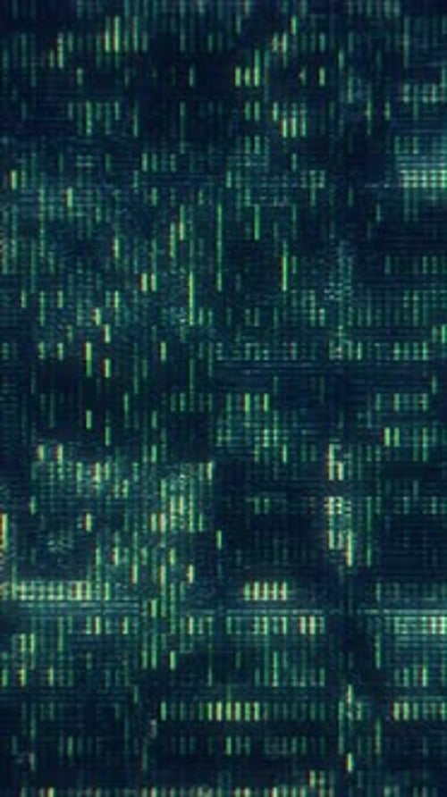 Glitchy Digital Data Matrix Background With Cyber Tech Code And Abstract Circuit Patterns