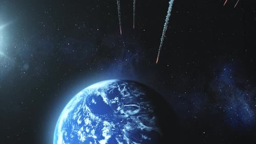 Many asteroids Heading planet earth, outer space view