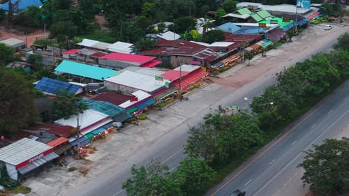 Shops in a Market Kluai Khai Next to a Highway in Rural Thailand