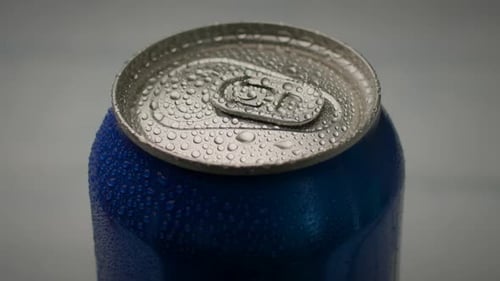 Extreme Close Up of Cold Soda Can with Condensation