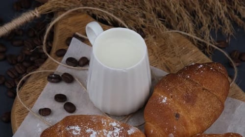 Pastries and Milk Breakfast Still Life Close Up