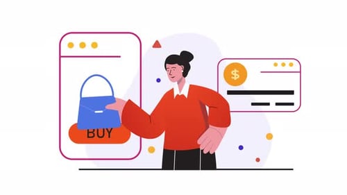 Girl Shopping Bag Purchase From Online Store 2D Motion Graphics Animation