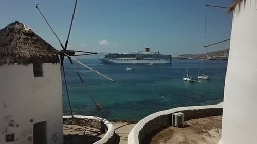 The Greek island of Mykonos, the old town on the sea during a sunny day