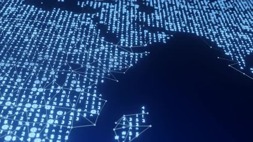 Futuristic 3D Earth Map with Dynamic Code Text | Technological Global Scripting