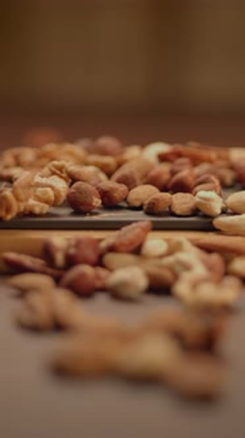 Close-Up of Walnuts, Hazelnuts and Almonds
