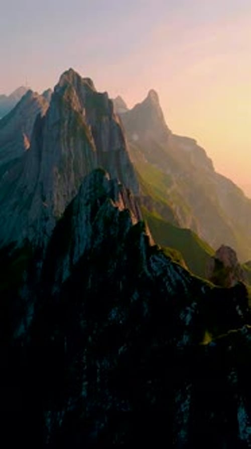 Ebenalp to Schafler Mountain Ridge Swiss at Sunset Swiss Alpstein Appenzell Innerrhoden Switzerland