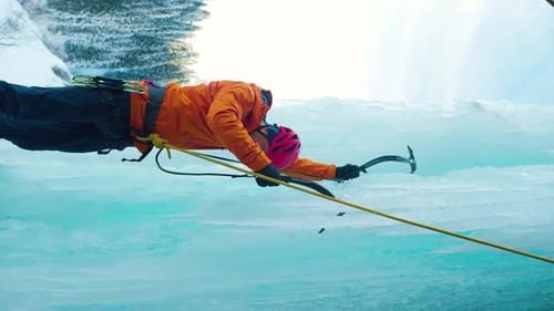 Ice Climbing at Frozen Waterfall