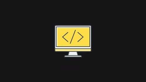 Flat Design Animated Monitor with Code Tags Icon