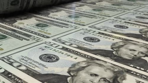 Seamless Loop of Twenty Dollar Bills Printing Process