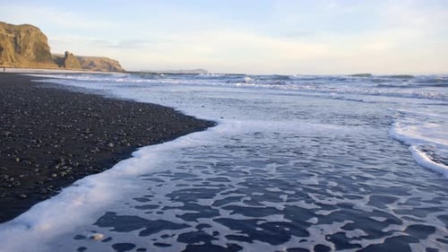 Sea Waves On The Black Volcanic Beach Iceland Nature