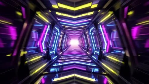 Futuristic Neon Tunnel Sci Fi Corridor 3D Animation