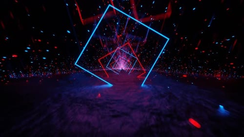 Red And Blue Neon Glowing Blurred Mirrored Cave Background Vj Loop In HD