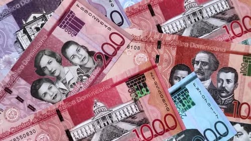 Dominican republic money, peso currency, banknotes of various denominations. Dominican money, peso