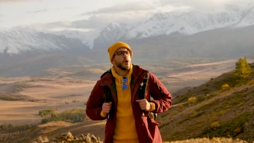 Portrait 30s Man Standing in Great Peak Smiling Confident and Satisfied Travel