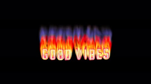 Good Vibes - Burning text in pixelated retro-styled fire. Loop 3d animation on alpha.