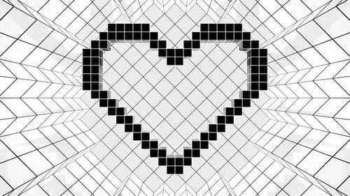 Black And White Pixel Heart Background Vj Loop In HD