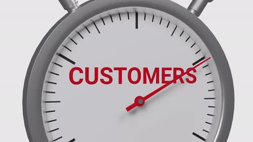 Animated 3D Stopwatch with Customers Text for Business Progress