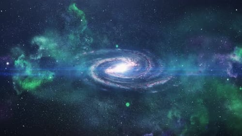 spiral galaxy and green nebula clouds in the universe 4K.