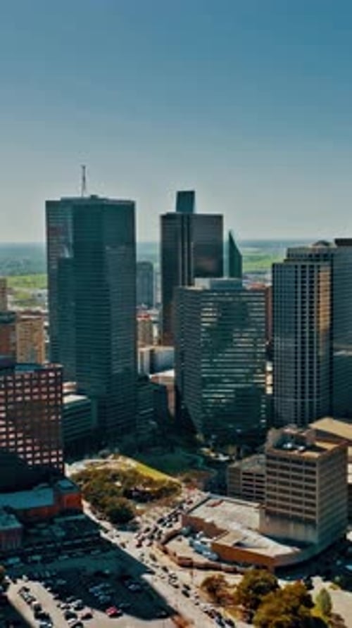 Aerial view of Dallas skyscrapers and urban landscape on a clear day