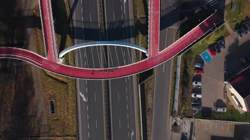 Pedestrian Bicycle Bridge Over city highway Suburbs