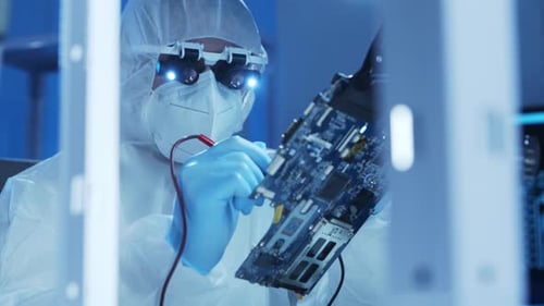 Professional Engineer is Developing a Modern Microprocessor in a Futuristic Laboratory Using