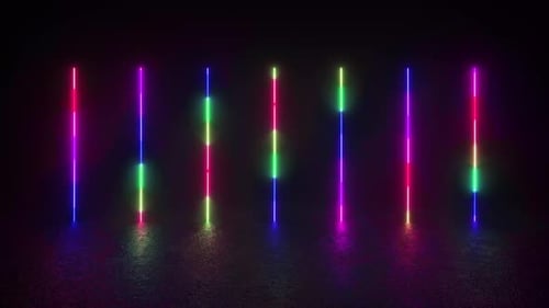 Glowing Neon Sticks in Dark Room