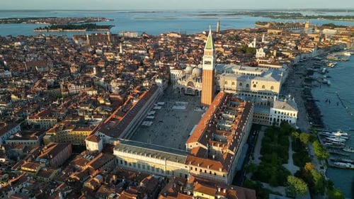 Venice City Aerial View of St Mark's Square Basilica and Doge's Palace Italy
